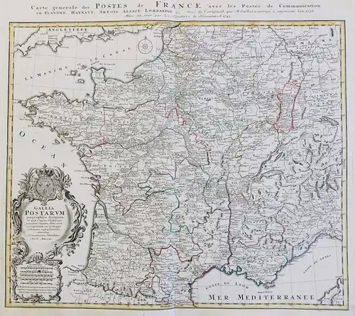 Gallia Postarum geographice designata in qua Cursus Postarum secundum Stratum Anni 1738 recentissimum ex arche