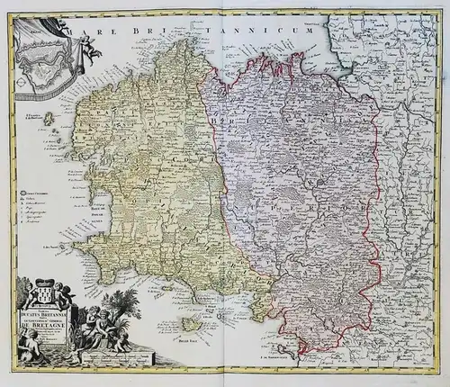 Tabula Ducatus Britanniae Gallis. Le Gouvernem.t General de Bretagne - Bretagne Brittany Brest Rennes Quimper