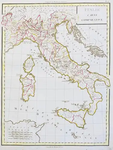 Italie. Carte Comparative. - Italia Italy Italien carta incisione map Karte