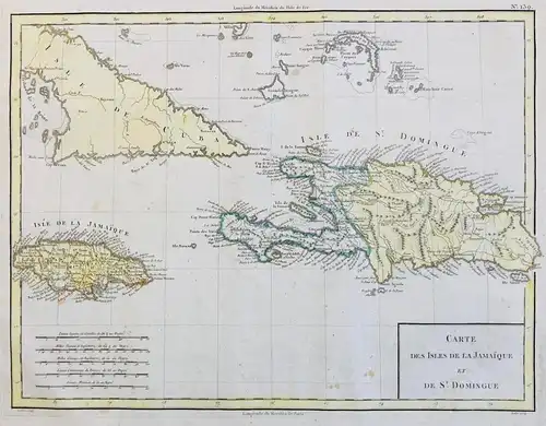 Carte des Isles de la Jamaique et de St. Domingue. - Jamaica Hispaniola Haiti Cuba America Bahamas island map