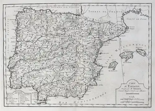Carte d''Espagne. - Spain Espana Spanien Portugal Mallorca Menorca Ibiza carte Karte map