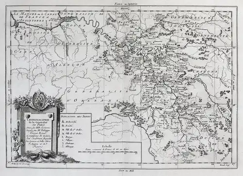 Chorographie de la Generalite de Paris sous les XXII elections... -  Paris Ile de France Frankreich carte grav