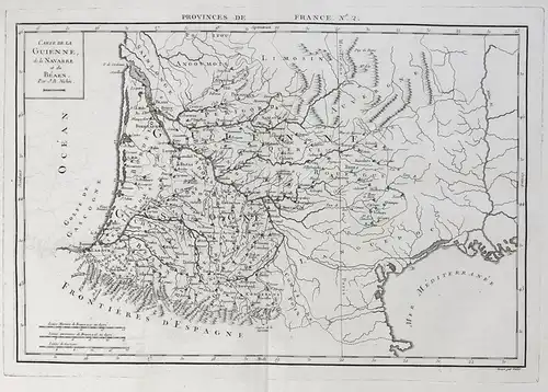 Carte de la Guienne, de la Navarre et du Bearn. - Guyenne Navarre Bearn Bordeaux Bayonne France carte Karte ma