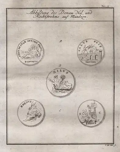 Abbildung des Donau Nil, und Reihnstrohms auf Müntzen - Donau Nil Rhein Münzen coins Medaillen Danube Nile Rhi