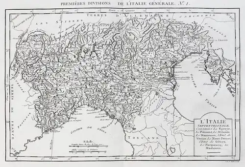 L'Italie Septentrionale - Piemonte Savoie Genova Mantova Venezia Italia Italy Italien Karte map
