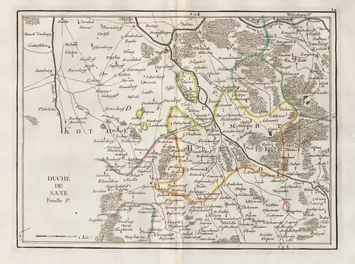 Duche de Saxe. Feuille 3e. - Sachsen Delitzsch Bernberg Dessau Zörbig Köthen Bad Düben Bitterfeld Karte map