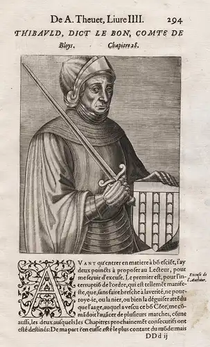 Thibauld, dict le bon, Comte de Bloys - Thibaut V de Blois (1130-1191) Chateaudun Chartres Portrait