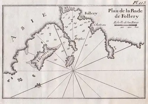 Plan de la Rade de Follery - Izmir Smyrna Anatolia Turkey Türkei ile island Insel