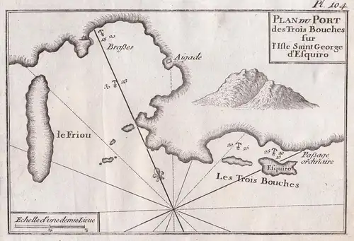 Plan du Port des Trois Bouches sur l'Isle Saint George d'Esquiro - Skyros ile Insel island Greece Griechenland