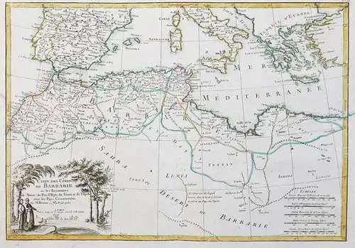 Carte des Cotes de Barbarie ou les Royaumes de Maroc, de Fez, d'Alger, de Tunis et de Tripoli avec les Pays Ci