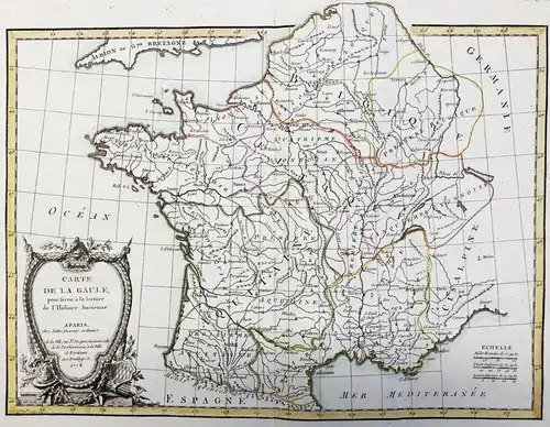 Carte de la Gaule pour servir a la lecture de l'Histoire Ancienne - Gaule Gallia Gallien France Frankreich car