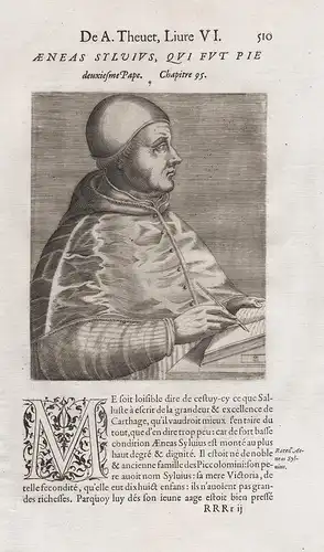 Aeneas Sylvius, qui fut Pie deuxiesme Pape - Pius II (1405-1464) Papst Pope Papa humanist historian poet Portr