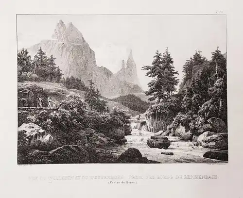 Vue de Wellhorn et du Wetterhorn, prise des bords du Reichenbach - Wellhorn Wetterhorn Reichenbach Schweiz Sui