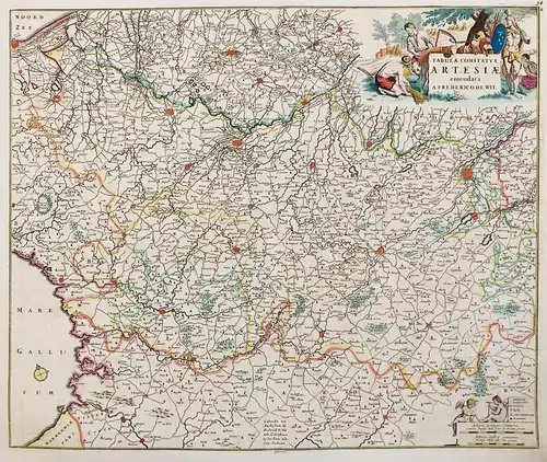 Tabula Comitatus Artesiae - Artois Arras Douai Bethune Saint-Omer Aire Muntrevil carte gravure