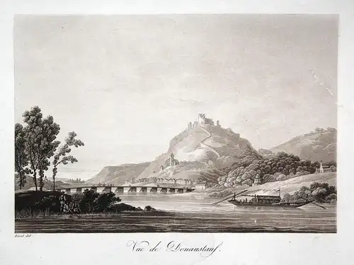 Vue de Donaustauf - Donaustauf Donau Rösel Sepia Aquatinta aquatint antique print