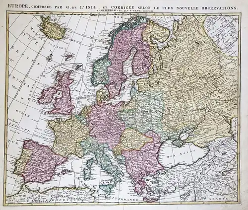 Europe, composée par G. de l'Isle, et corrigée selon le plus nouvelle observations - Europe Europa continent K