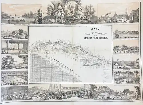 Mapa Historico Pitoresco Moderna de la Isla de Cuba - Cuba island Railway map Caribbean America