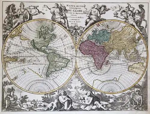 Mappe Monde ou Description du Globe Terrestre & Aquatique suivant les dernieres & meilleures - World map Weltk