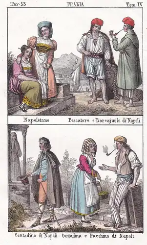 Italia. / Napoletane. Pescatore e Barcajuolo di Napoli. / Contadino di Napoli. Contadina e Facchino di Napoli.