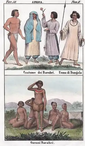 Africa. / Costume dei Barabri. Uomo di Dongola. / Giovani Barabri. - Barbaria North Africa Barbara Afrique du