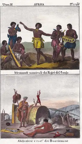 Africa. / Strumenti musicali dei Negri del Congo. / Abitazioni e cost.i dei Boscismani. - Congo Kongo Botswana