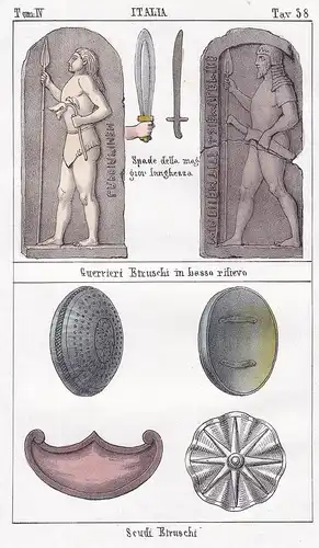 Italia. / Guerrieri Etruschi in basso rilievo. / Scudi Etruschi. - Etrusker etruscan Italia Italy Italien anci