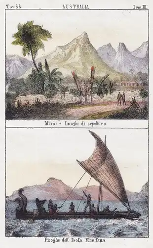 Australia. / Morai e Luoghi di sepoltura. / Piroghe dell'Isola Mandana. - Marquesas islands French Polynesia O