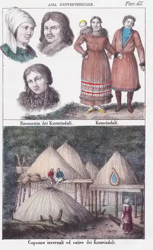 Asia Settentrionale. / Fisonomia dei Kamciadali. Kamciadali. / Capanne invernali ed estive dei Kamciadali. - K