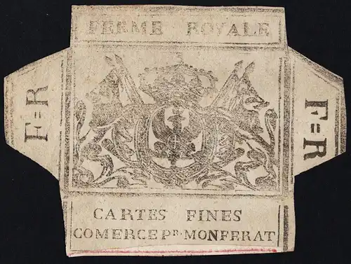 Ferme Royale / F. R. / Cartes Fines Comerce Pr. Monferat - Packaging for playing cards with the coat of arms o