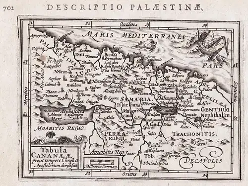 Tabula Cananaeae prout tempore Christi et Apostolorum divisa fuit - Canaan Israel Palstine Holy Land map Karte