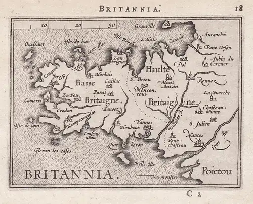 Britannia - Bretagne Brest Rennes Quimper France Frankreich carte map Karte / Epitome du theatre du monde / Th