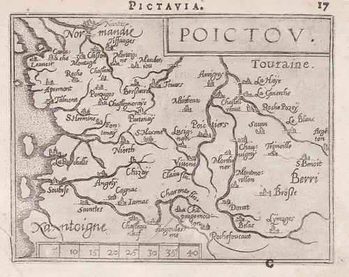 Pictavia / Poictou - Poitou Poitiers La Rochelle France Frankreich carte map Karte / Epitome du theatre du mon