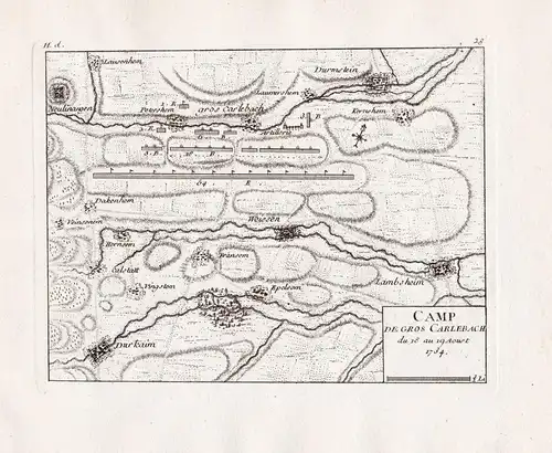 Camp de Gros Carlebach du 18 au 19 Aoust 1734 - Großkarlbach Neuleiningen Bad Dürkheim Lambsheim Dirnstein Wei