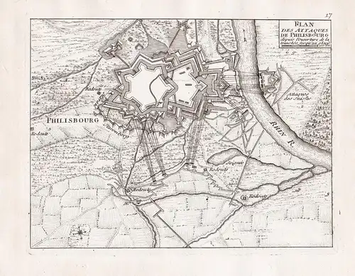 Plan des Attaques de Philisbourg depuis l'ouverture de la tranchée jusqu'an glacis - Philippsburg Rhein LK Kar