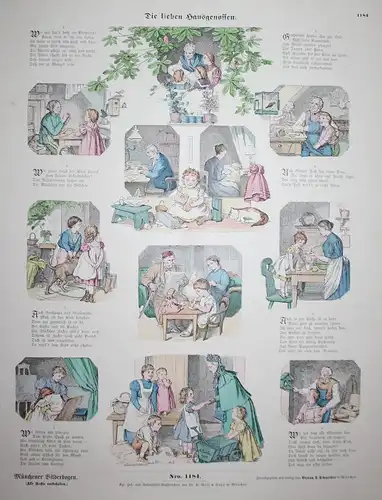 Die lieben Hausgenossen - Kind Kinder Kinderstube Häuslichkeit children enfants Münchener Bilderbogen Nr. 1184
