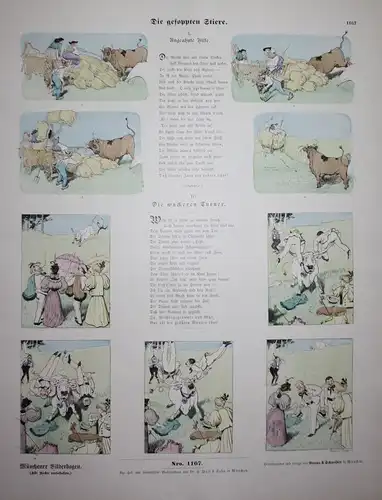 Die gefoppten Stiere - Stier Ochse Picknick Landwirtschaft Heu ox bull Münchener Bilderbogen Nr. 1167