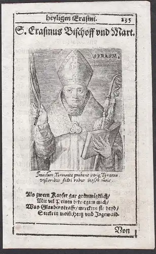 S. Erasmus Bischoff und Mart. - Erasmus von Antiochia Saint Elmo Heiliger Heiligenbild