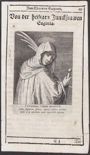 S. Eugenia Virgo Martyr. - Eugenia di Roma (?-c. 258 AD) martyr Märtyrin Heiligenbild