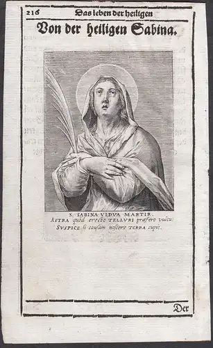 S. Sabina Vidua Martir - Santa Sabina ( 119) Roma Rome Saint Märtyrin martyr Heiligenbild