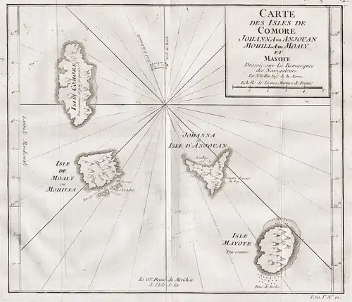 Carte des Isles de Comore Johanna ou Anjouan Mohilla ou Moaly et Mayote - Comoro Islands Komoren Anjouan Nzwan