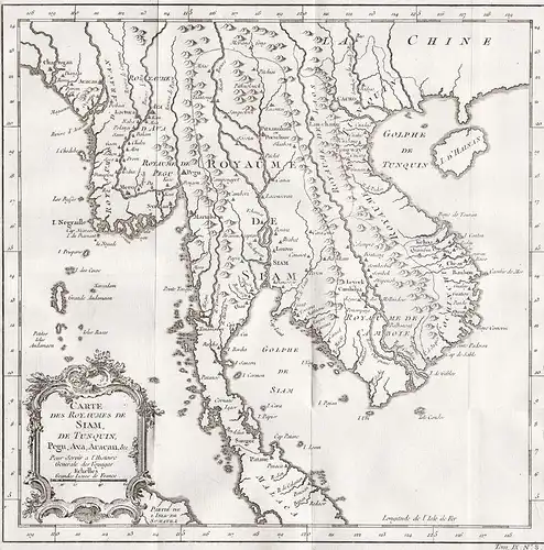 Carte des Royaumes de Siam, de Tunquin, Pegu, Ava, Aracan &c. - Thailand Malaysia Vietnam Laos Myanmar Cambodi