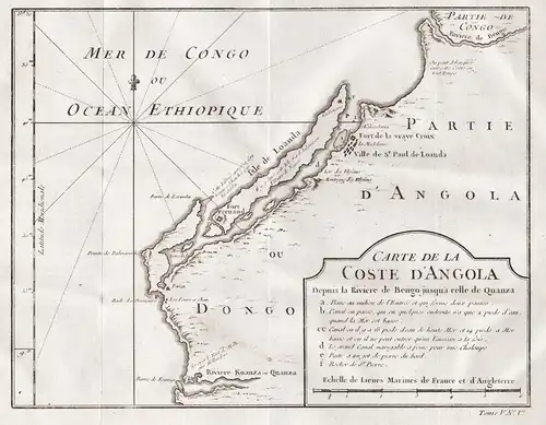 Carte de la coste d'Angola depuis la Riviere de Bengo jusqu'a celle de Quanza - Ilha de Luanda island Angola A