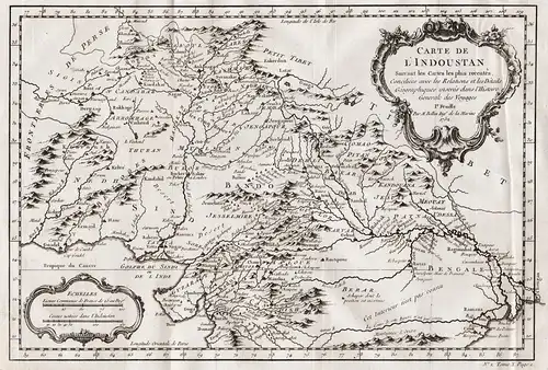 Carte de l'Inde en deca du Gange comprenant l'Indoustan - India Indien Inde Pakistan Afghanistan Tatta Gujarat