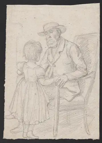 (Beautiful drawing of an older man and a little girl) - girl child Mädchen fille grandfather grandfather Großv