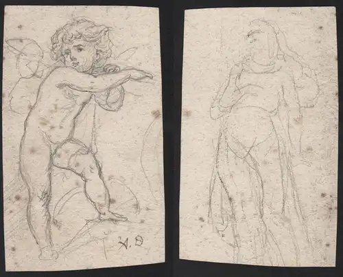 (Drawing of a putti and an unfinished sketch of a woman) - putti cherub angel Engel dessin