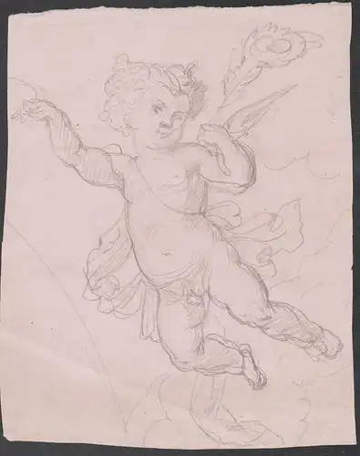 (Beautiful drawing of a putti holding a feather) - putti cherub angels Engel angel dessin