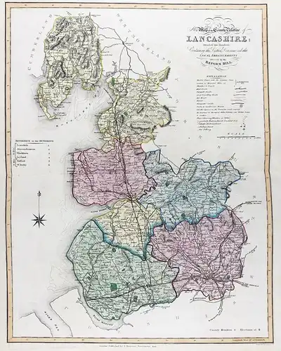 New Map of the County Palatine of Lancashire; Divided into Hundreds; Containing the District Divisions and oth