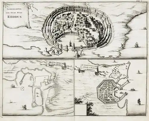 Afbeelding der oude stad Rhodus - Rhodos island plan Insel ile