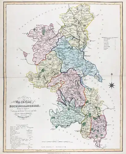 New Map of the County of Buckinghamshire; Divided into Hundreds; Containing the District Divisions and other L