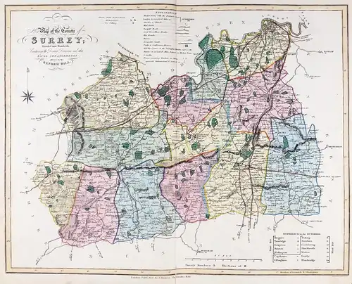 New Map of the County of Surrey; Divided into Hundreds; Containing the District Divisions and other Local Arra